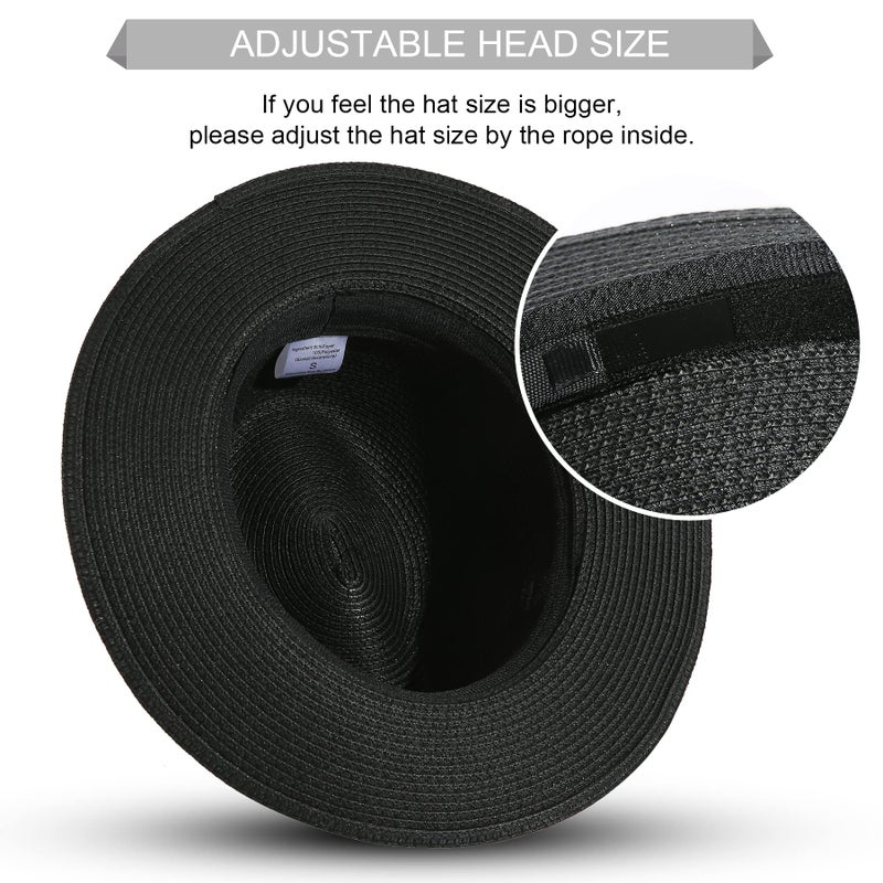 JOYEBUY Womens UPF50 Foldable Summer Straw Hat Wide Brim Fedora Sun Beach hat (Black) - Image 3